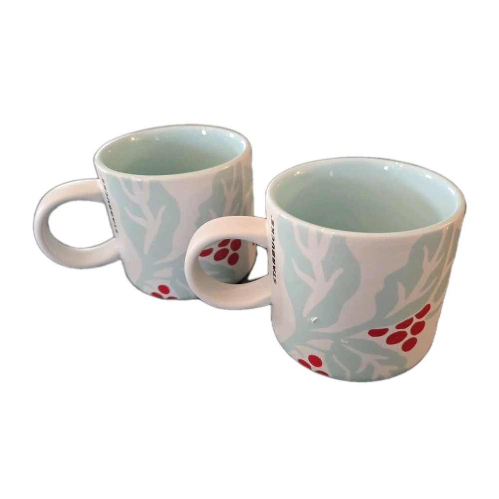New Set Of 2 Starbucks 2018 Holly Berry Ceramic Christmas Holiday Coffee Mugs